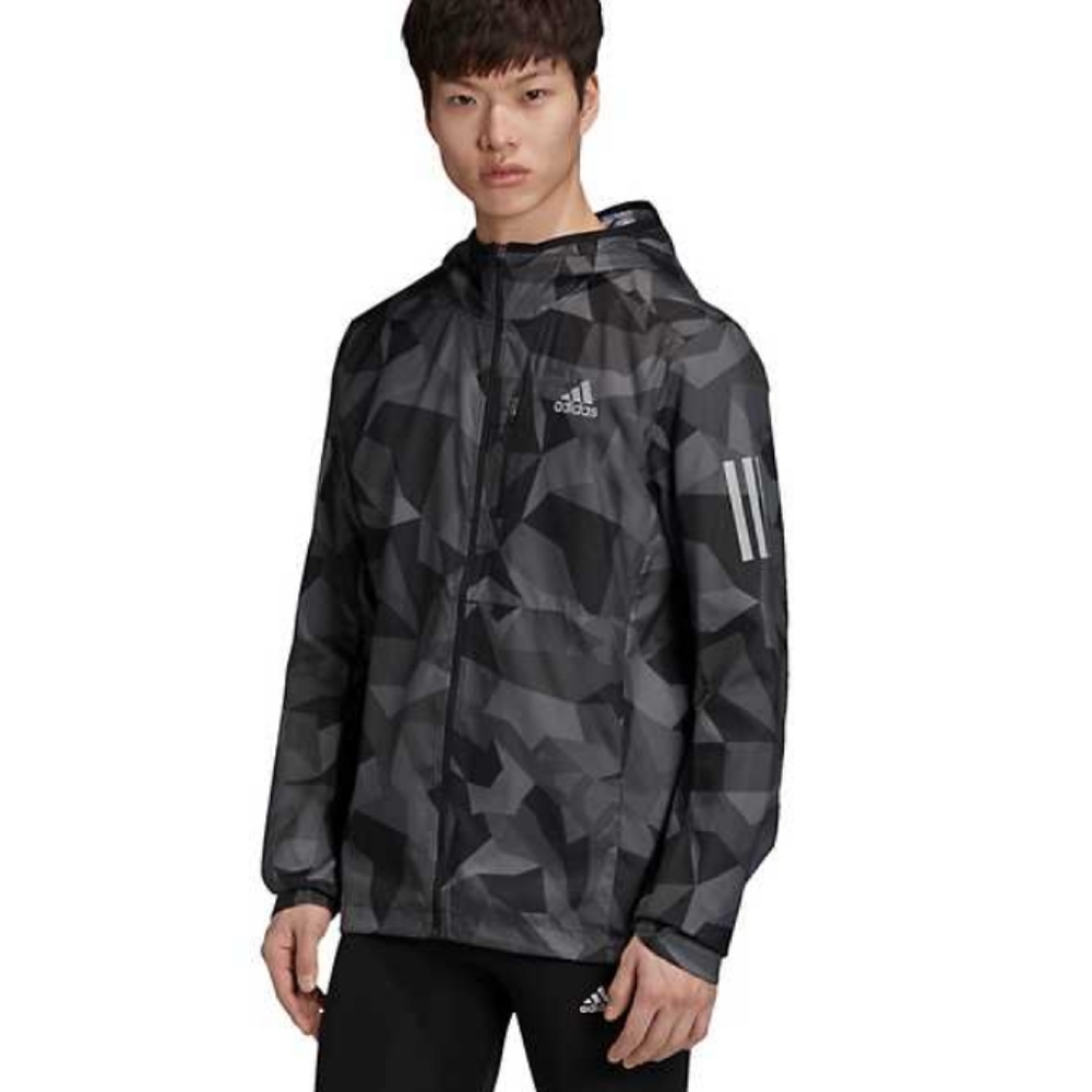 adidas Men's Black & Gray Camouflage Lightweight Hooded Jacket